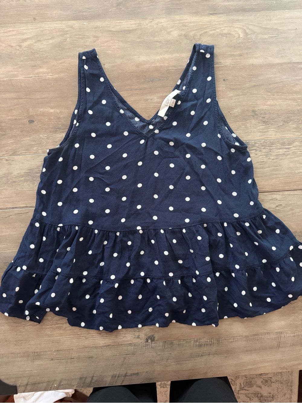 Navy Polka Dot Ruffle V-Neck Tank Top - Women
